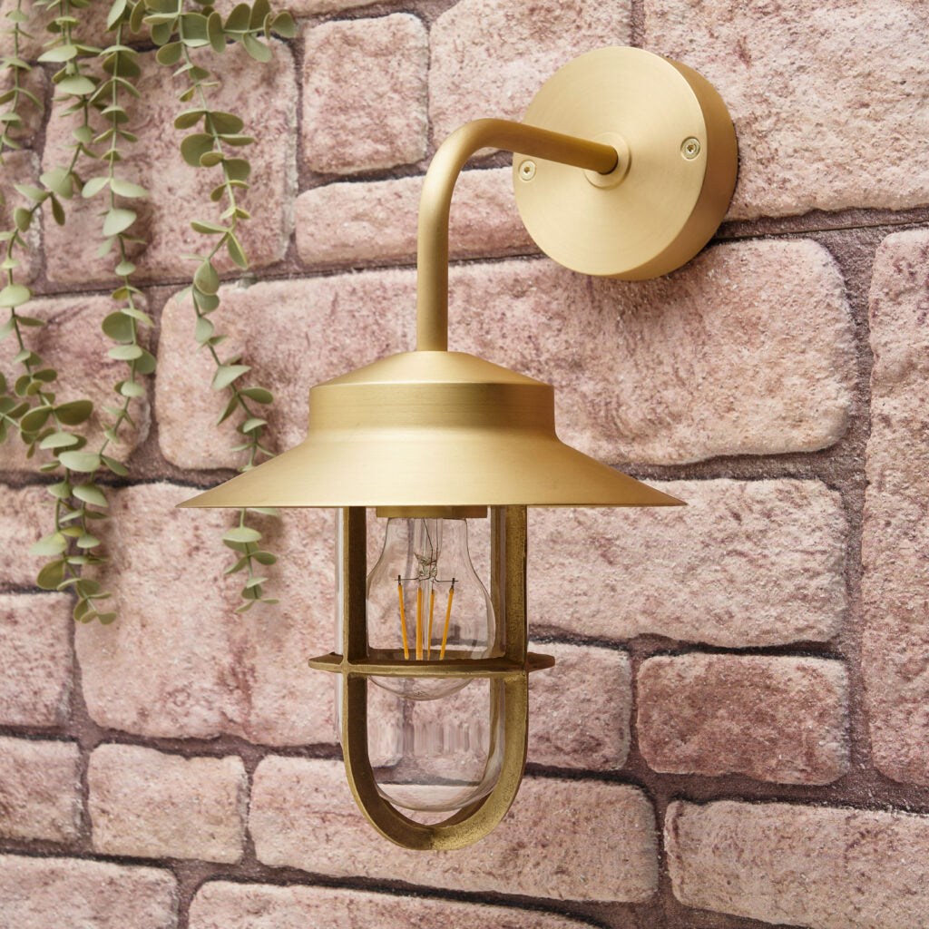 Napier Solid Brass Curved Arm Caged Wall Light – Bronze/ Brass
