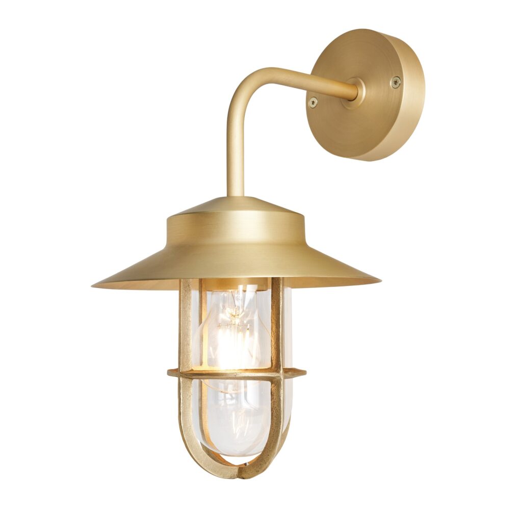 Napier Solid Brass Curved Arm Caged Wall Light – Bronze/ Brass