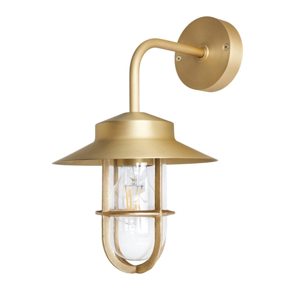 Napier Solid Brass Curved Arm Caged Wall Light – Bronze/ Brass