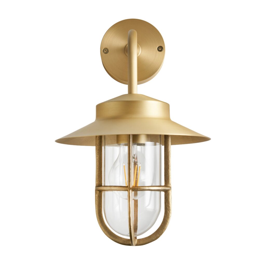 Napier Solid Brass Curved Arm Caged Wall Light – Bronze/ Brass