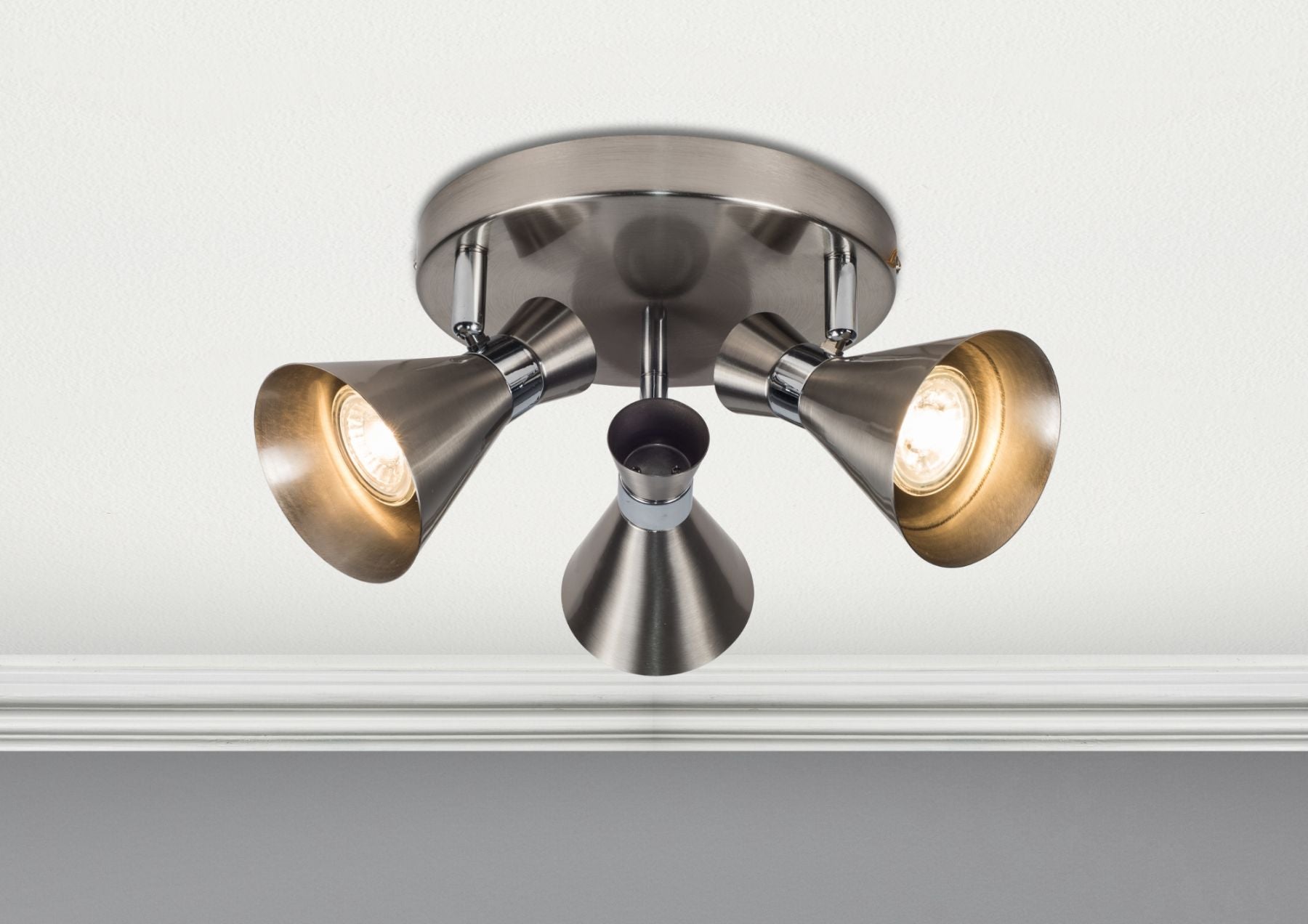 Pixar 3Lt Plate Spotlight - Satin Chrome/Antique Brass
