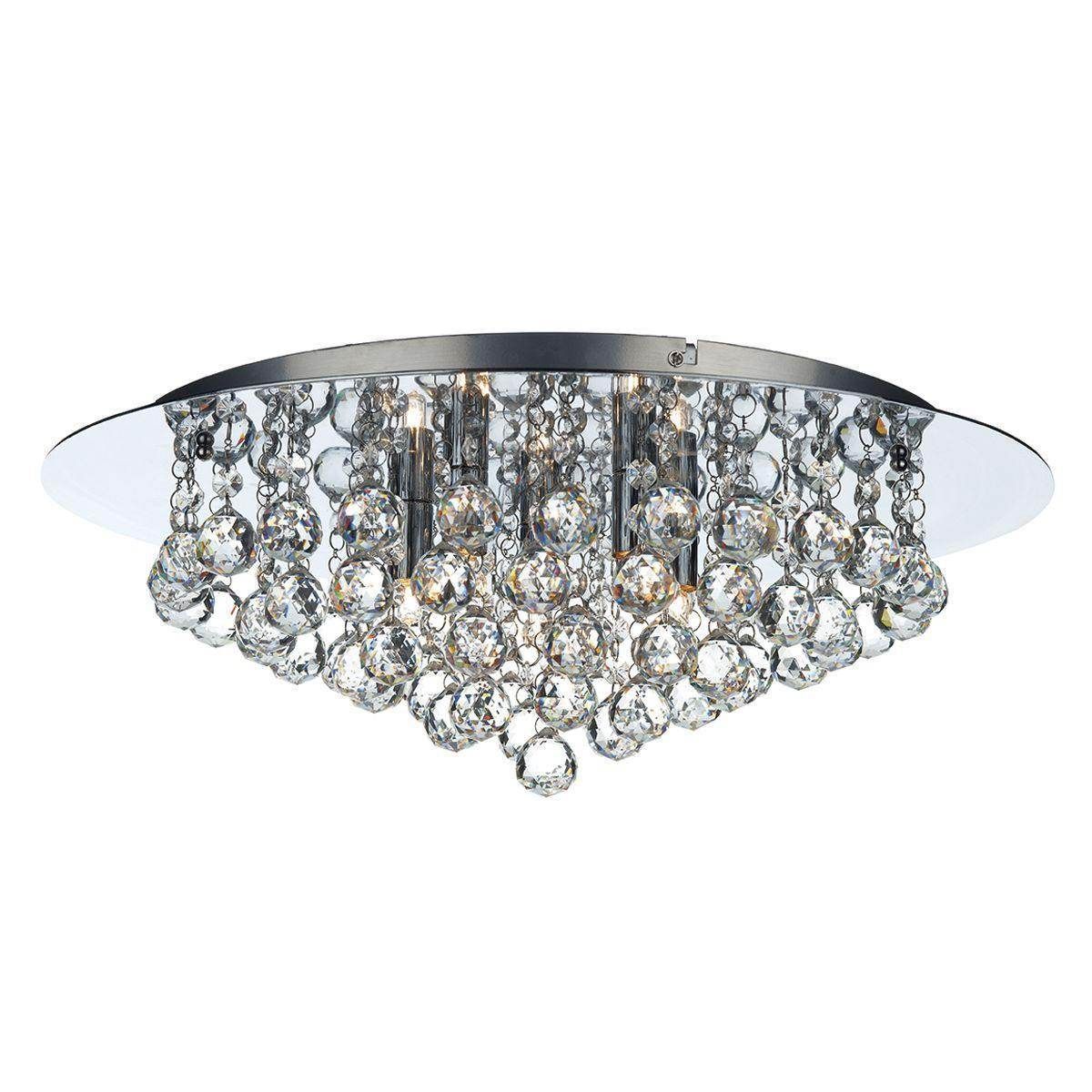 Dar Pluto 5 Light Flush Polished Chrome/Crystal Glass Droppers - Cusack Lighting
