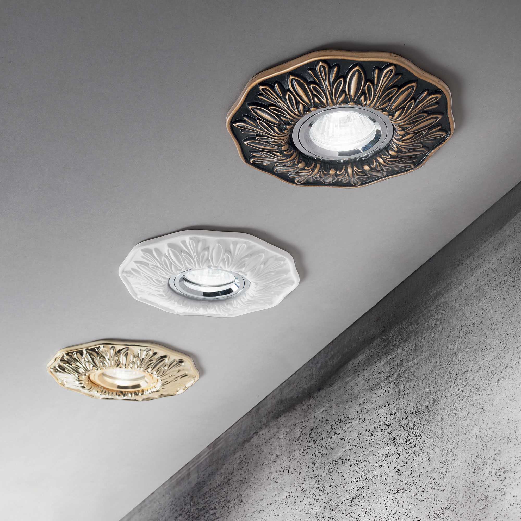 Polka Recessed Ceiling Light Fitting - White/Burnish/Brass Finish - Cusack Lighting