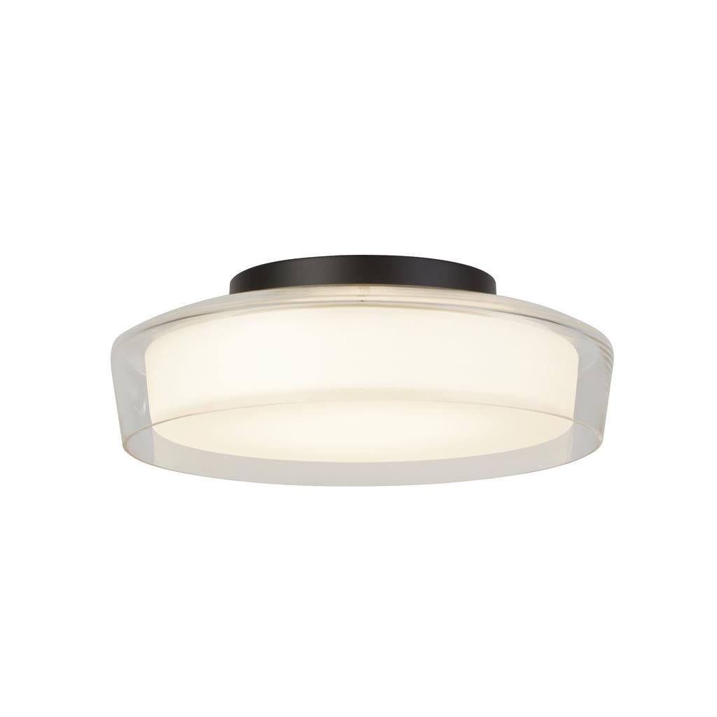 PUCK FLUSH BATHROOM CEILING LIGHT - BLACK METAL & OPAL, IP44 - Cusack Lighting