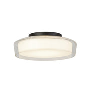 PUCK FLUSH BATHROOM CEILING LIGHT - BLACK METAL & OPAL, IP44 - Cusack Lighting