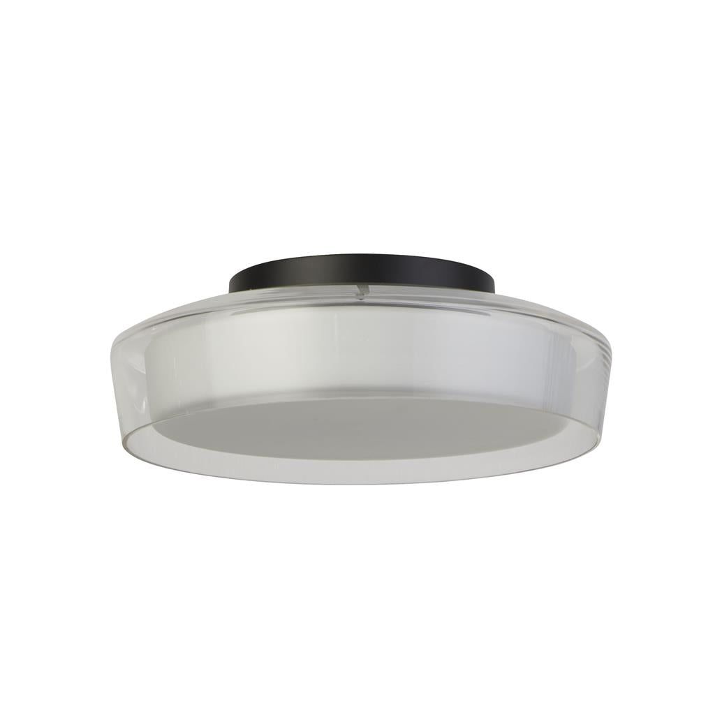 PUCK FLUSH BATHROOM CEILING LIGHT - BLACK METAL & OPAL, IP44
