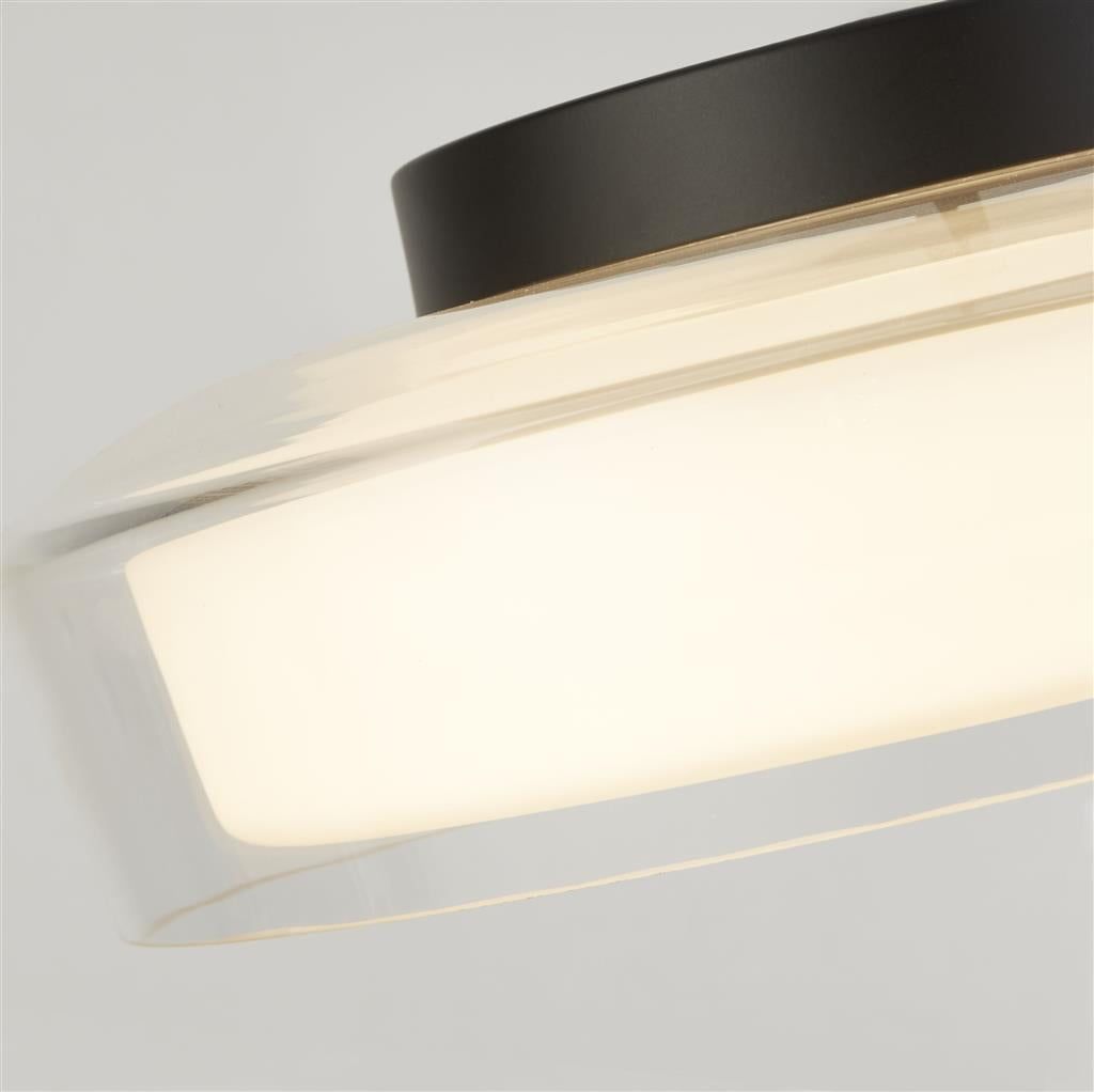 PUCK FLUSH BATHROOM CEILING LIGHT - BLACK METAL & OPAL, IP44