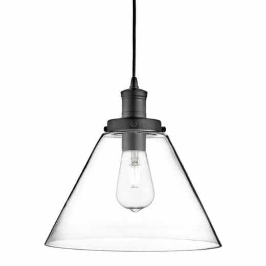 SEARCHLIGHT PYRAMID MATT BLACK PENDANT LIGHT WITH CLEAR GLASS SHADE 3228BK