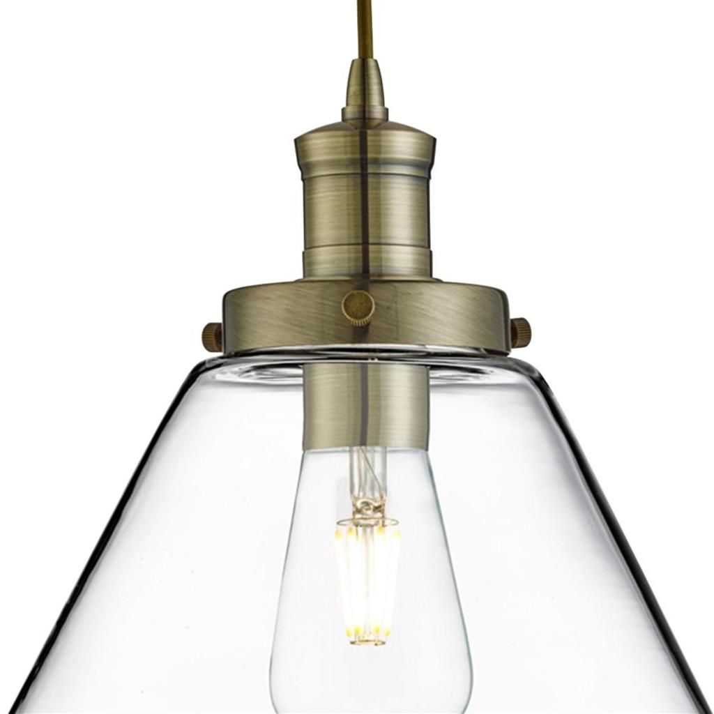 Pyramid Pendant Ceiling Light - Antique Brass & Clear Finish IP20