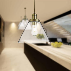 Pyramid Pendant Ceiling Light - Antique Brass & Clear Finish IP20