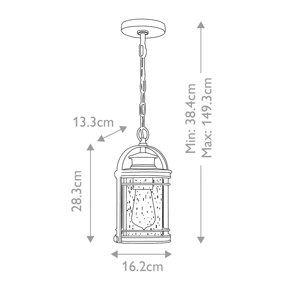 Booker 1 Light Small Chain Lantern - Industrial Aluminium IP44 E27