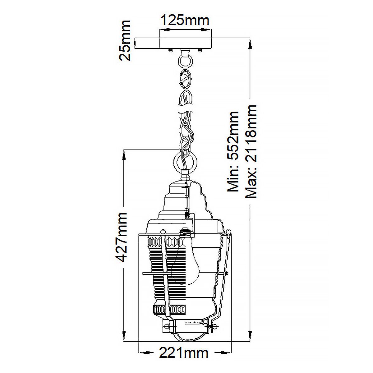 Chance Harbor 1 Light Chain Lantern - Weathered Zinc IP44 E27