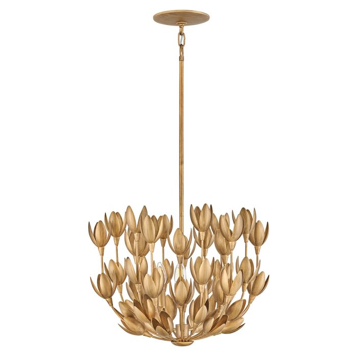 Flora 3 lt Duo-Mount Pendant  - Burnished Gold/ Textured Plaster