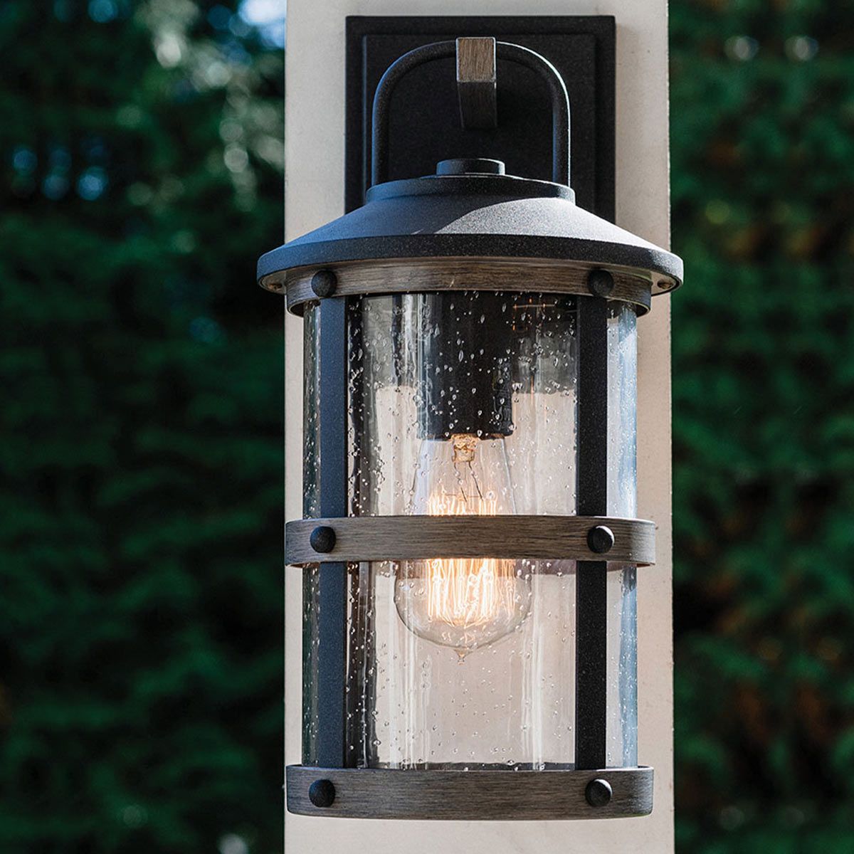 Lakehouse 1 Light Small/Medium Outdoor Wall Lantern - Aged Zinc with Driftwood Grey E27 IP44