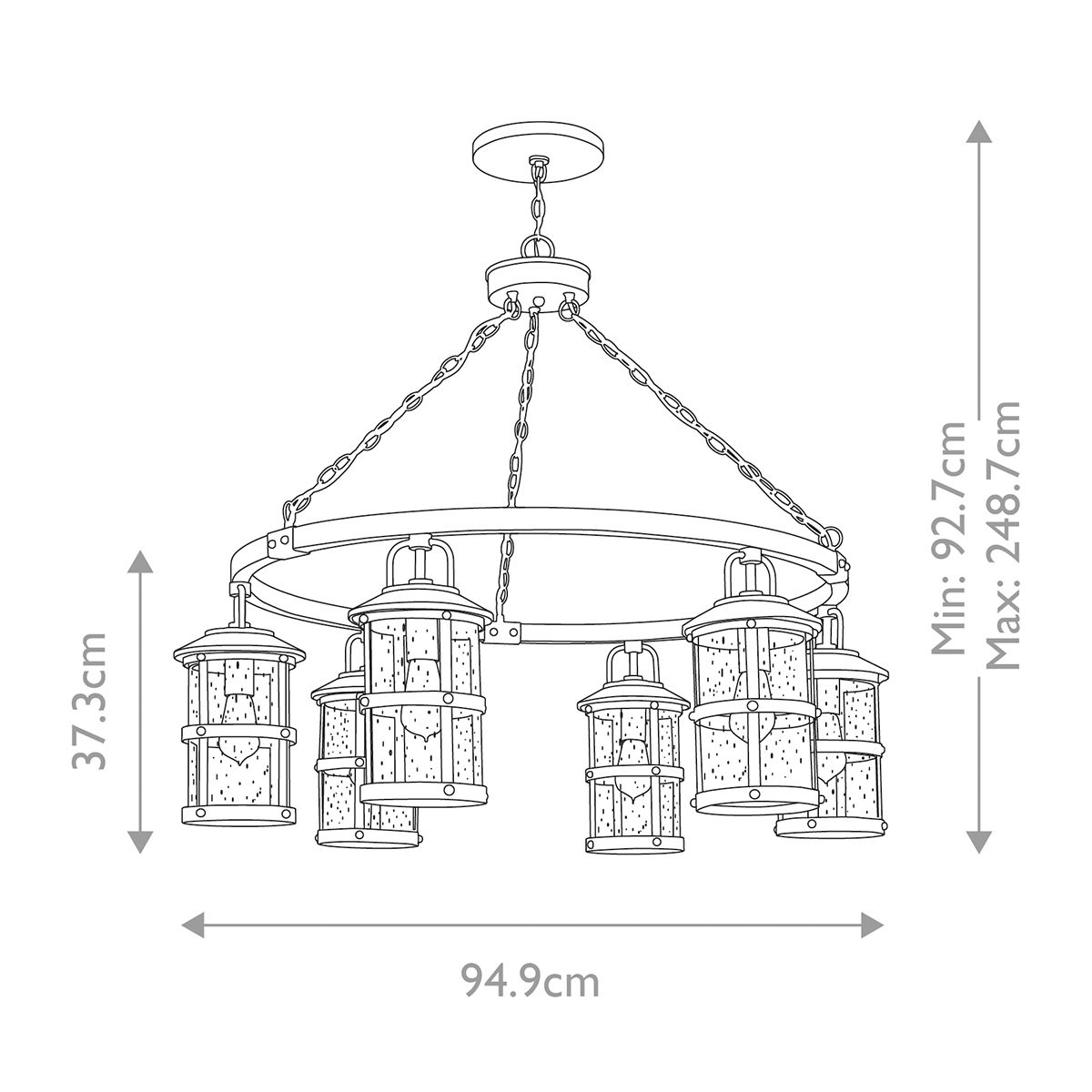 Lakehouse 1/6Lt Chain Lantern - Aged Zinc with Driftwood Grey IP44 E27