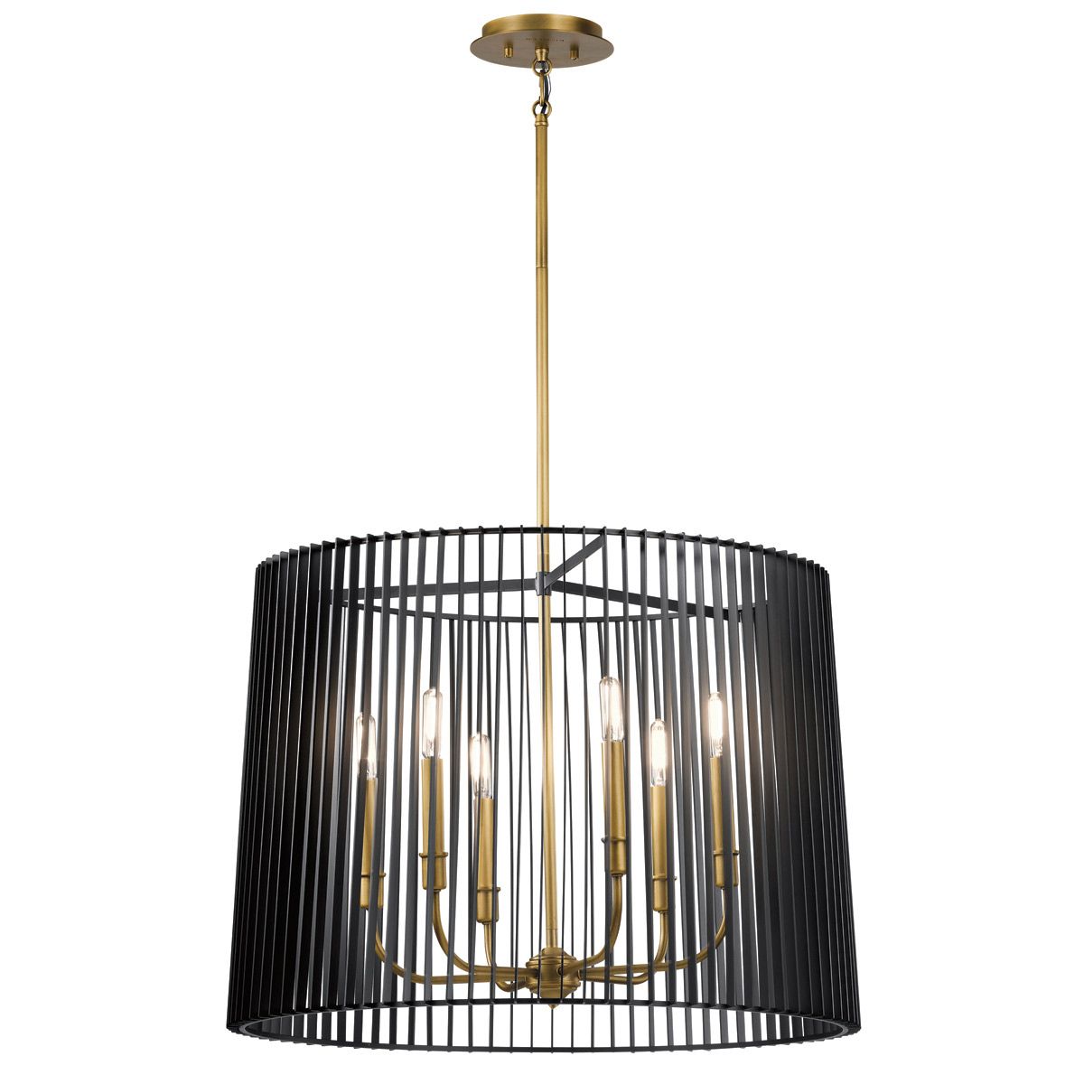 Linara 6 Light Centre Ceiling Light - Black & Natural Brass