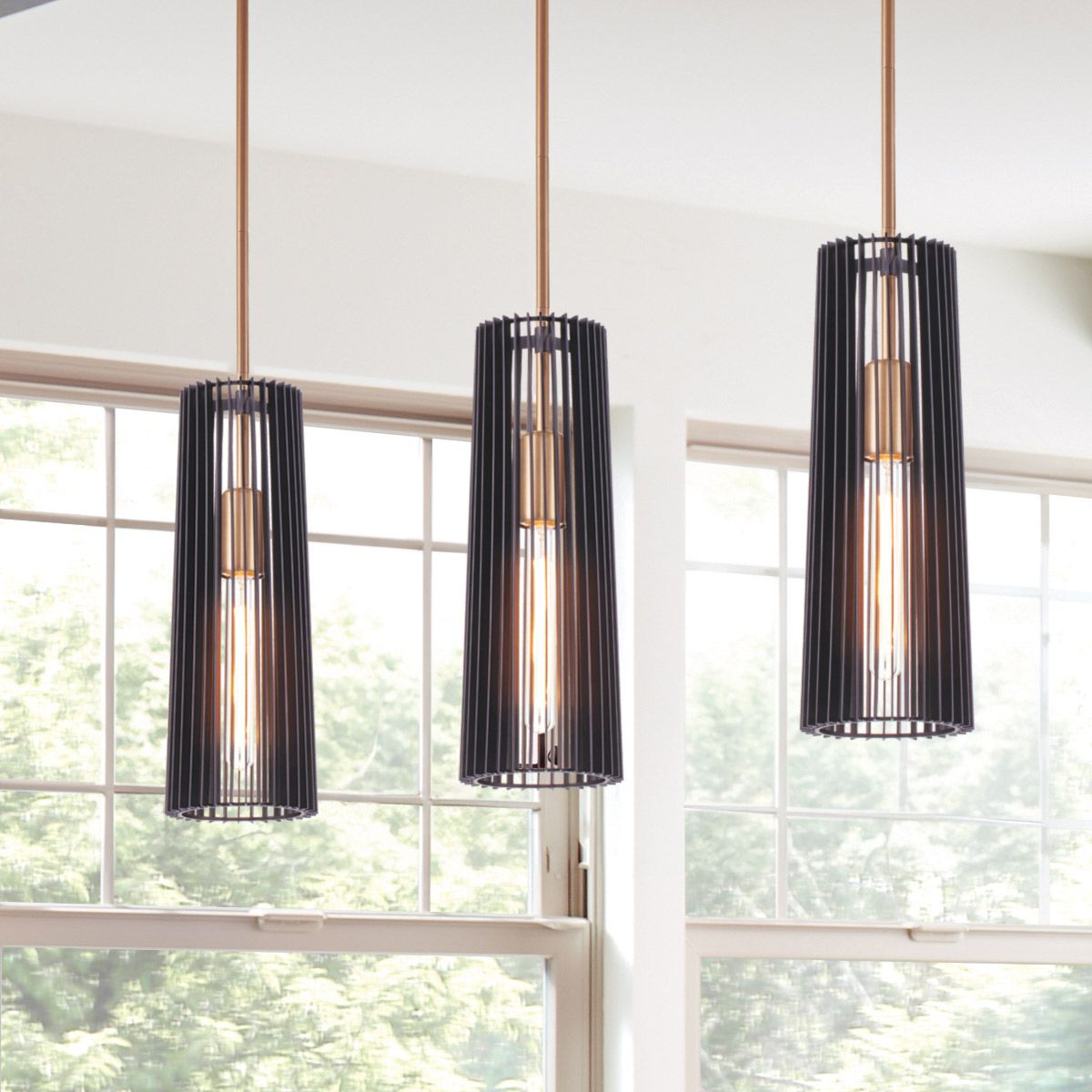 Linara 1 Light Pendant - Black & Natural Brass