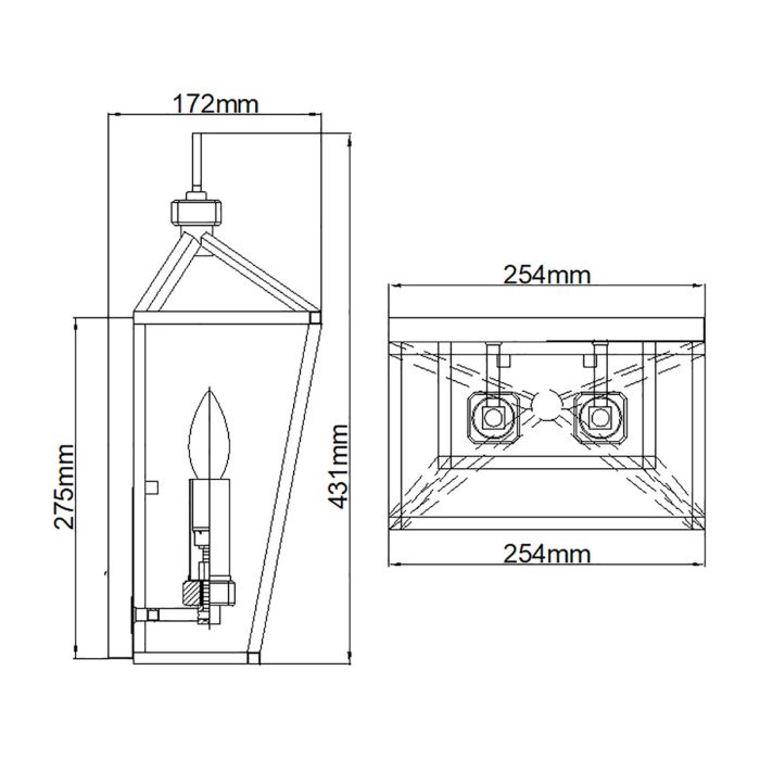 Stinson 2 Light Wall Light - Distressed Brass/ Black with Polished Nickel