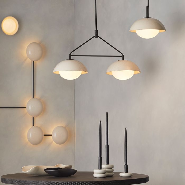 Glaze 2/3 Lt Linear Chandelier - Ivory Stained Crackle & Blackened Steel