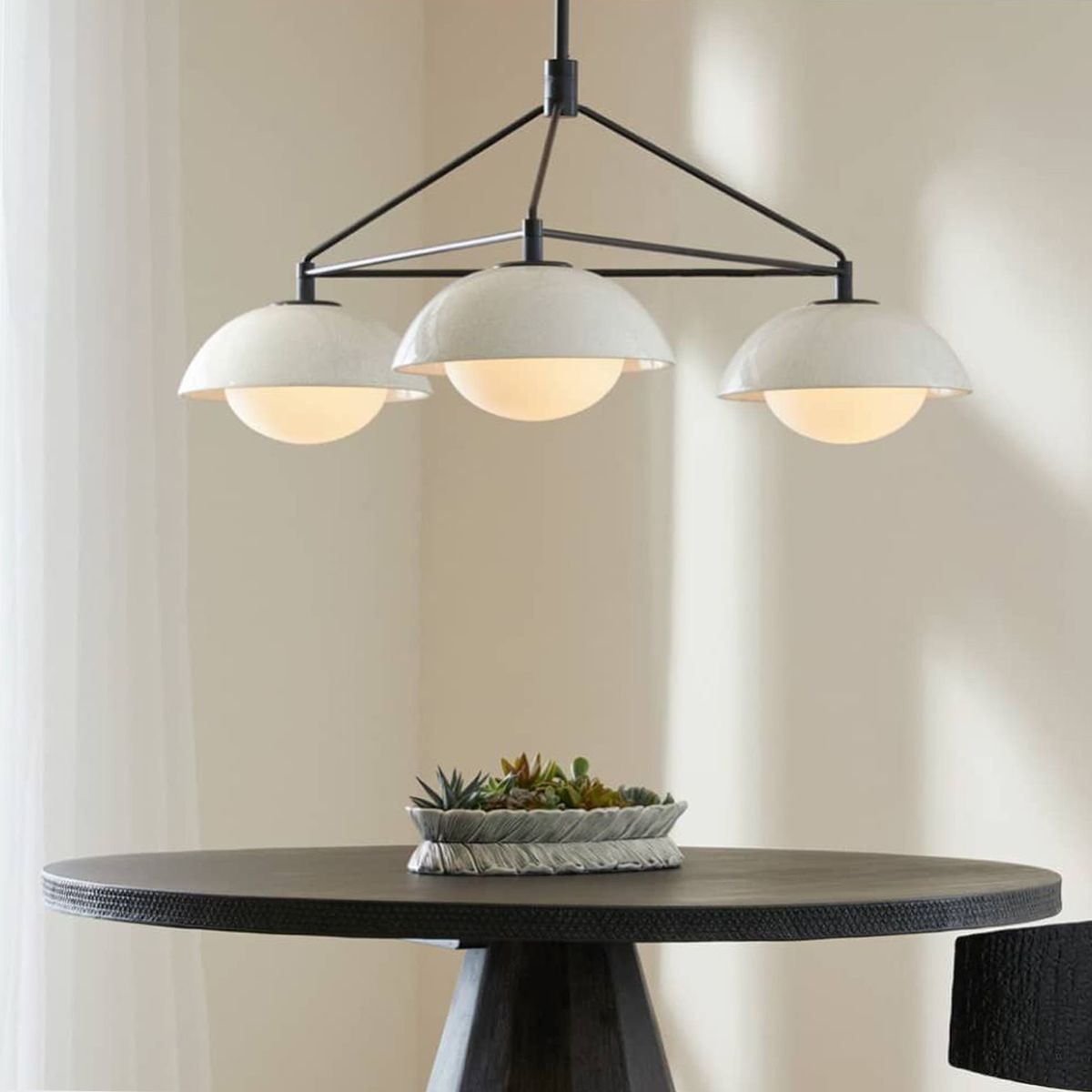 Glaze 2/3 Lt Linear Chandelier - Ivory Stained Crackle & Blackened Steel
