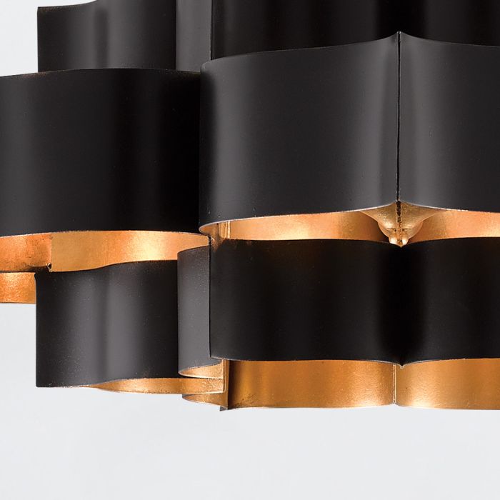 Grand Lotus 6 Lt Chandelier - Matte Black / Contemporary Gold Leaf