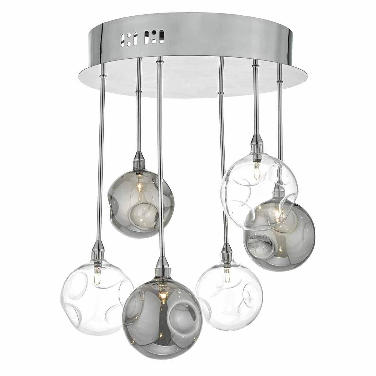Dar Quinn 6lt Semi Flush Polished Chrome With Smoked & Clear Glass - Cusack Lighting