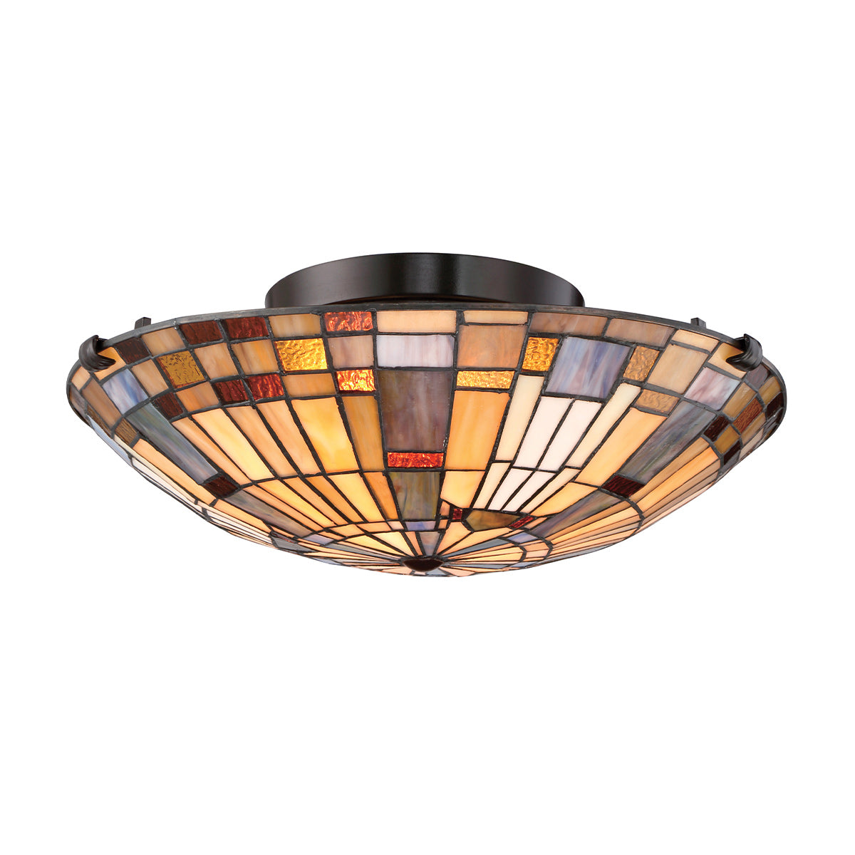 Inglenook 2 lt Flush - Valiant Bronze &amp; Art Glass Shade E27