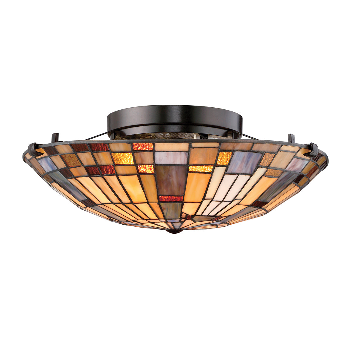 Inglenook 2 lt Flush - Valiant Bronze &amp; Art Glass Shade E27
