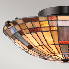 Inglenook 2 lt Flush - Valiant Bronze &amp; Art Glass Shade E27