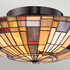 Inglenook 2 lt Flush - Valiant Bronze &amp; Art Glass Shade E27