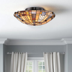 Inglenook 2 lt Flush - Valiant Bronze &amp; Art Glass Shade E27