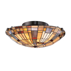 Inglenook 2 lt Flush - Valiant Bronze &amp; Art Glass Shade E27