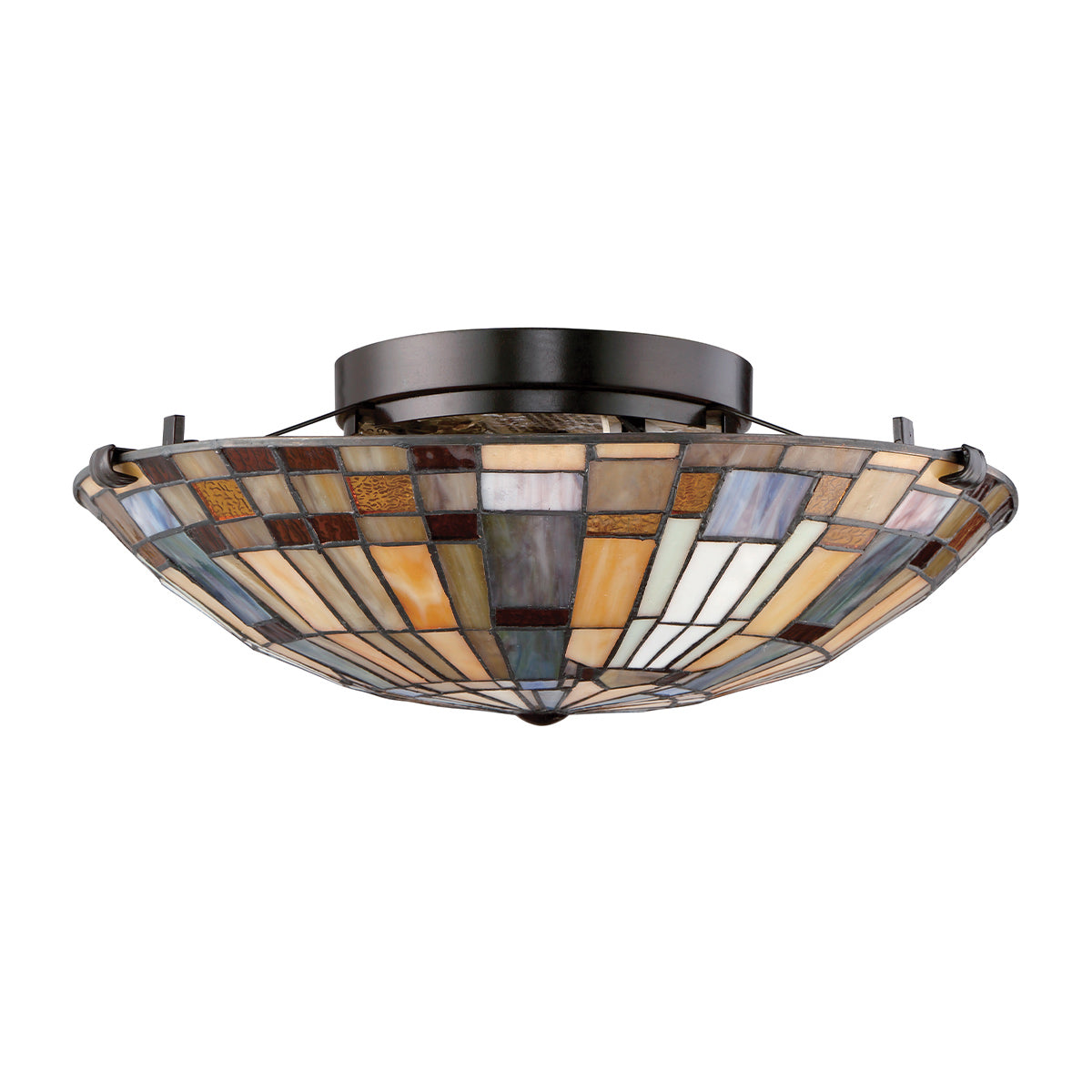 Inglenook 2 lt Flush - Valiant Bronze &amp; Art Glass Shade E27