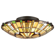 Quoizel Reed 2 lt Tiffany style Flush - Valiant Bronze &amp; Art Glass Shade E27