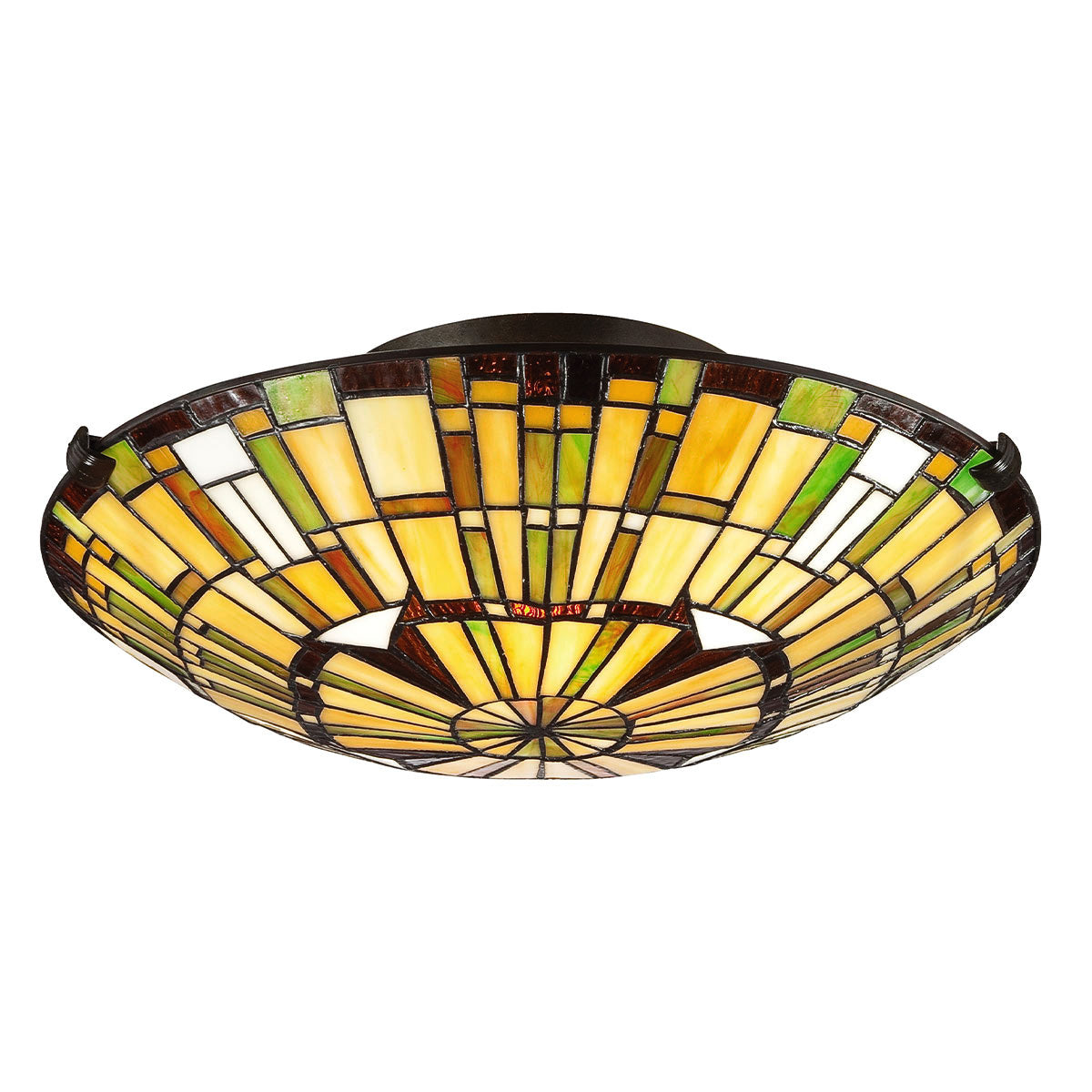 Quoizel Reed 2 lt Tiffany style Flush - Valiant Bronze &amp; Art Glass Shade E27