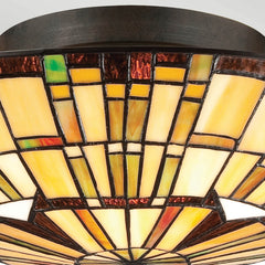 Quoizel Reed 2 lt Tiffany style Flush - Valiant Bronze &amp; Art Glass Shade E27