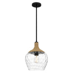 Quoizel Royer 1 lt Pendant - Matte Black with natural rope detail and clear mottled blown glass shade E27