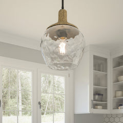 Quoizel Royer 1 lt Pendant - Matte Black with natural rope detail and clear mottled blown glass shade E27