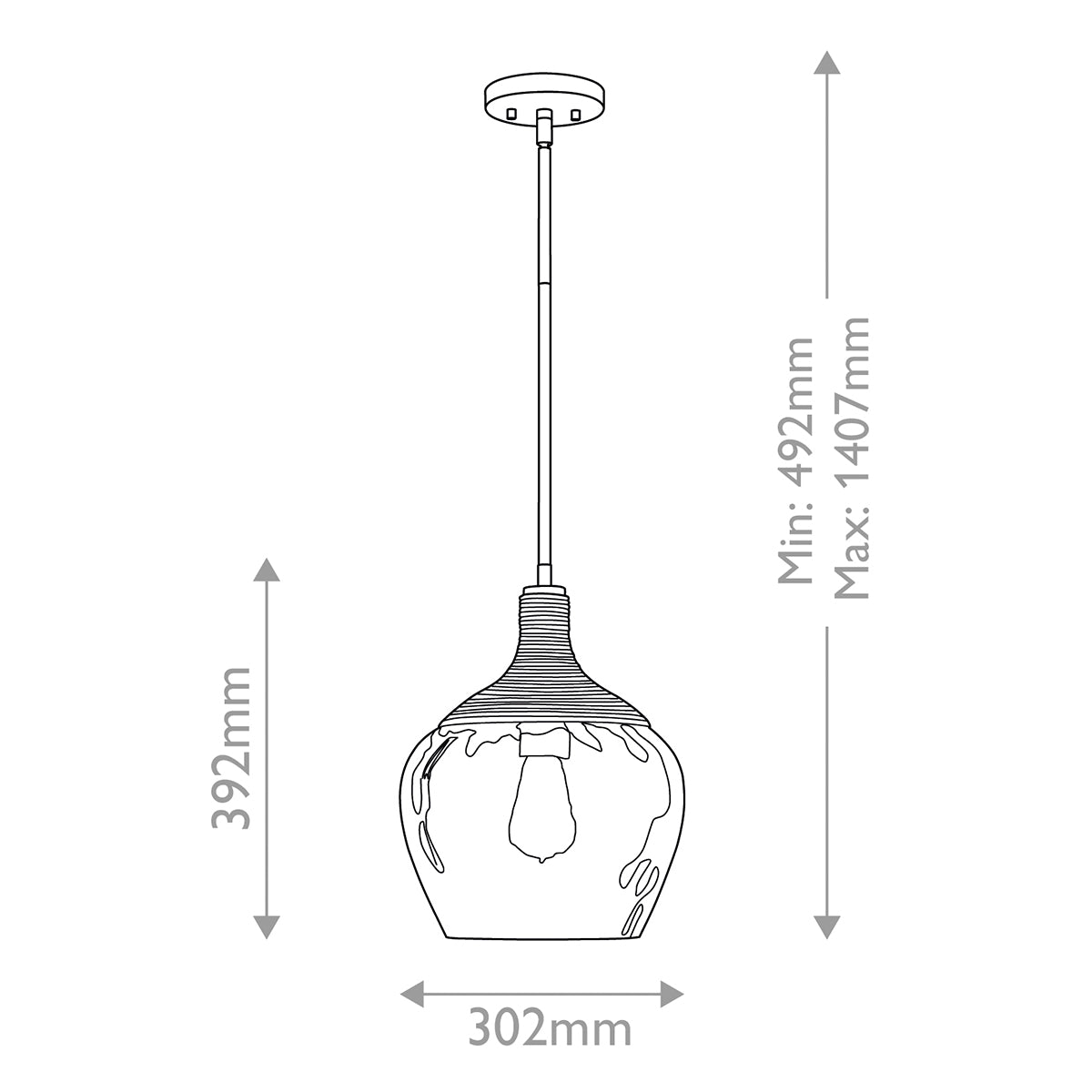 Quoizel Royer 1 lt Pendant - Matte Black with natural rope detail and clear mottled blown glass shade E27