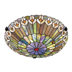 Quoizel Watkins 2 lt Tiffany style Flush - Valiant Bronze &amp; Art Glass Shade E27