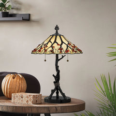 Quoizel Whispering 2 lt Tiffany style Table Lamp - Valiant Bronze with Art Glass Shade E27
