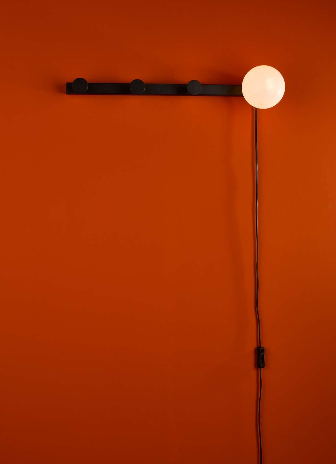 Rack Wall Light & Coat Hook Matt Black Opal Glass - Plug in