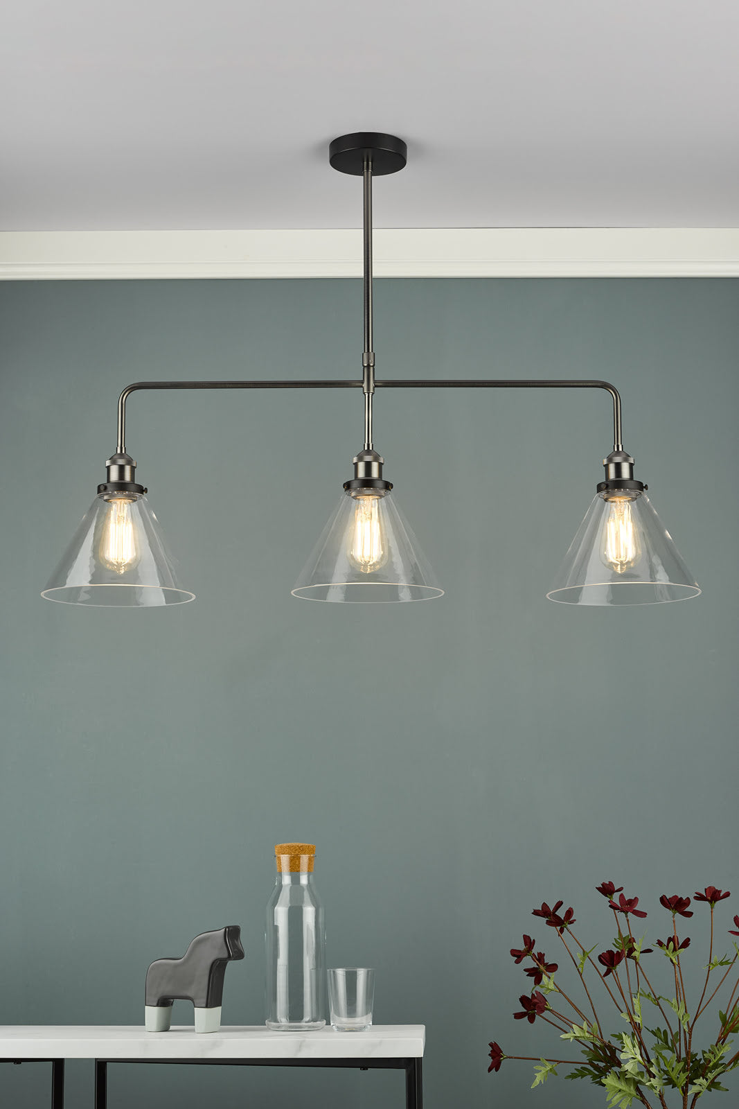 Ray 3 Light Kitchen Light Antique Brass/ Antique Nickel Clear Glass