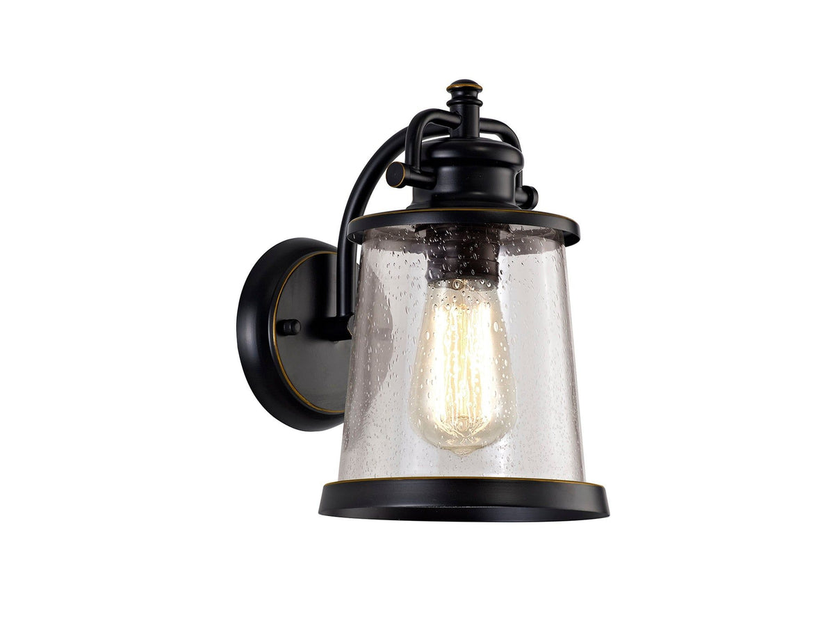 Razor Wall Lamp, 1 x E27, Black/Gold With Seeded Clear Glass, IP54, 2yrs Warranty