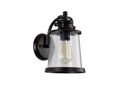 Razor Wall Lamp, 1 x E27, Black/Gold With Seeded Clear Glass, IP54, 2yrs Warranty