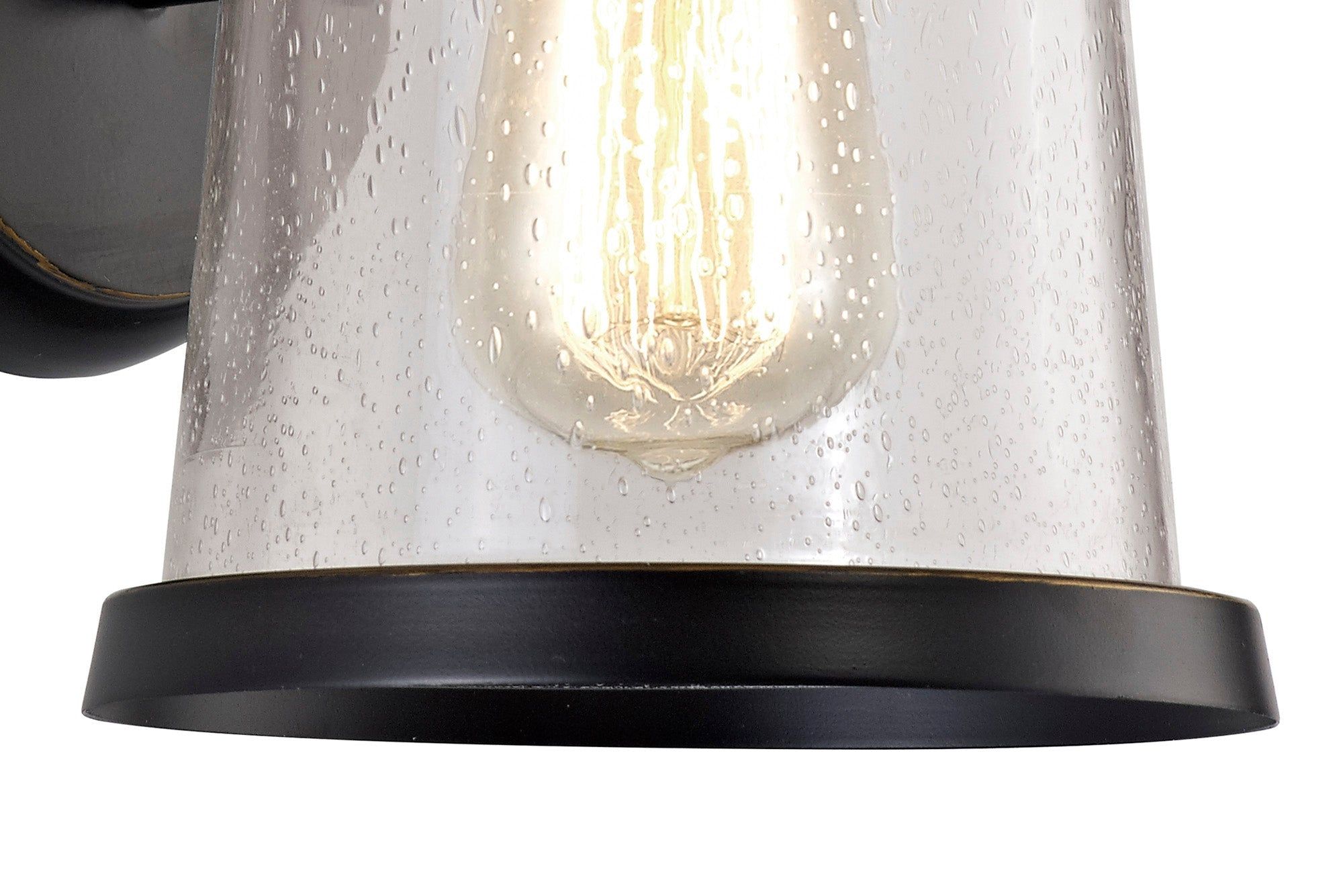 Razor Wall Lamp, 1 x E27, Black/Gold With Seeded Clear Glass, IP54, 2yrs Warranty