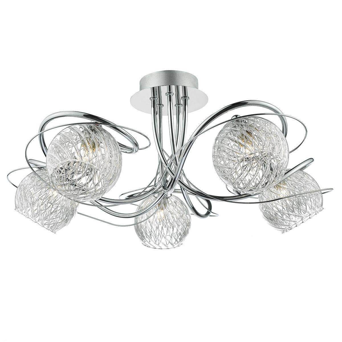 Dar Rehan 5 Light Semi Flush Decorative Glass Polished Chrome Frame - Cusack Lighting