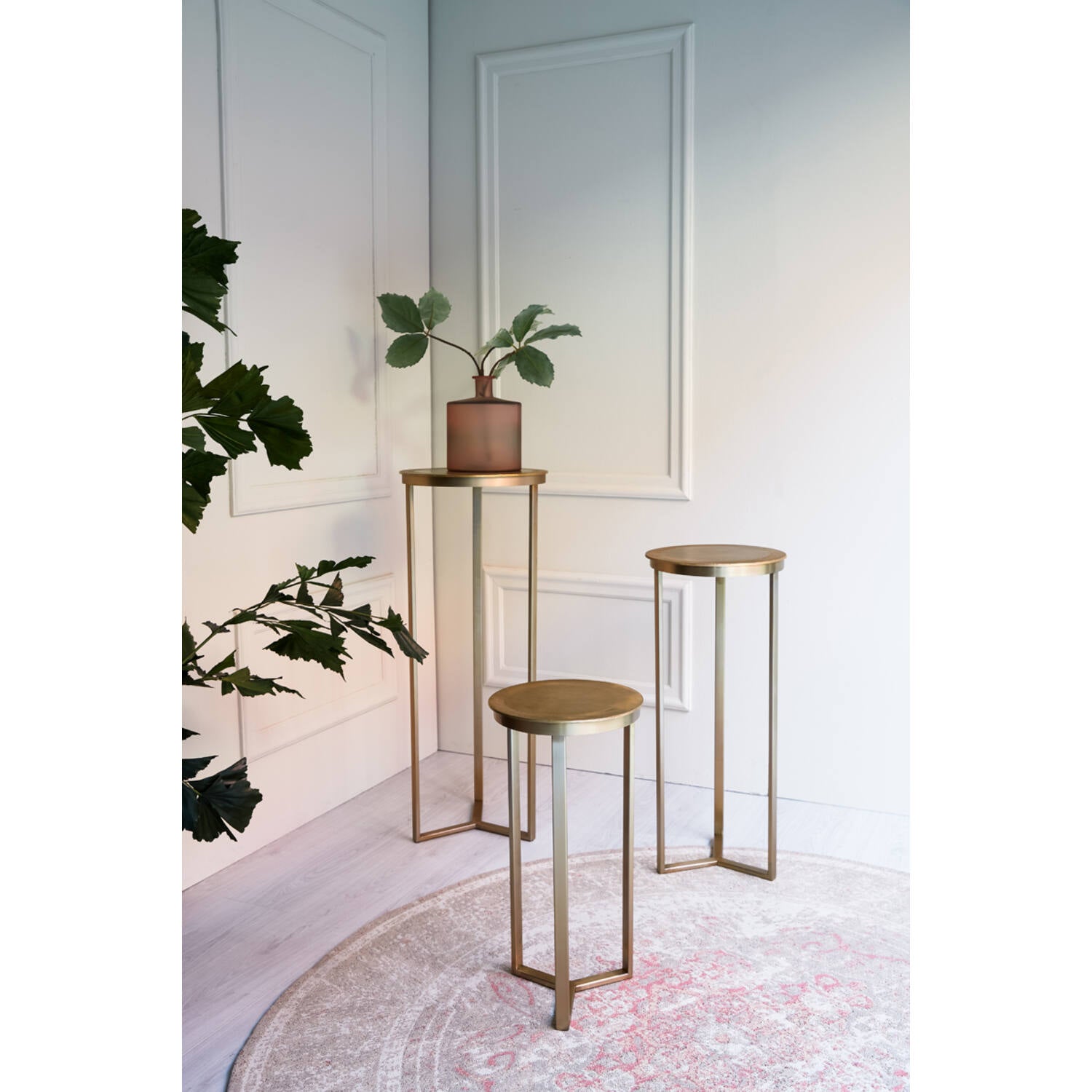Retiro Small Pillar Side Tables - Light Gold Finish