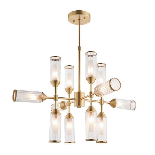 Ribbed and frosted glass satin brass pendant - Cusack Lighting