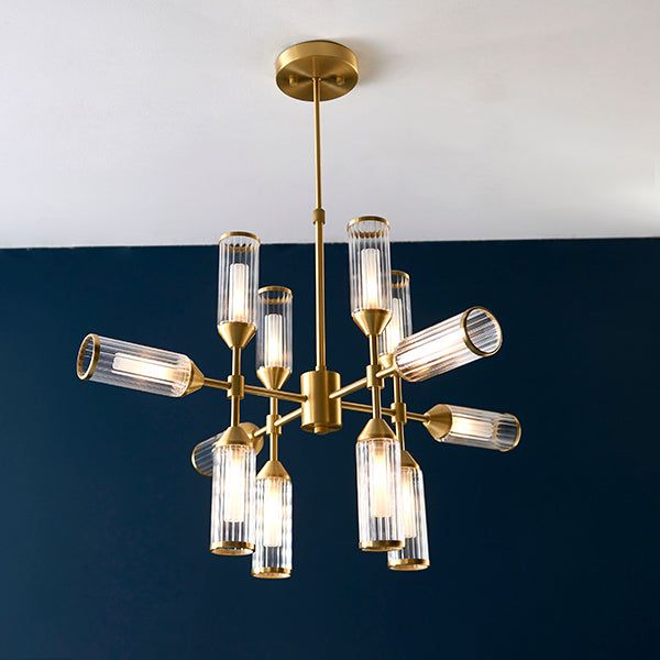 Ribbed and frosted glass satin brass pendant - Cusack Lighting